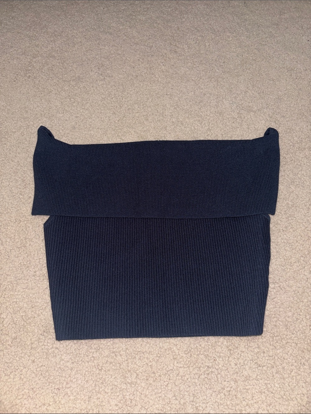 Aritzia Babaton Navy Ribbed Off-Shoulder Knit Tube Top